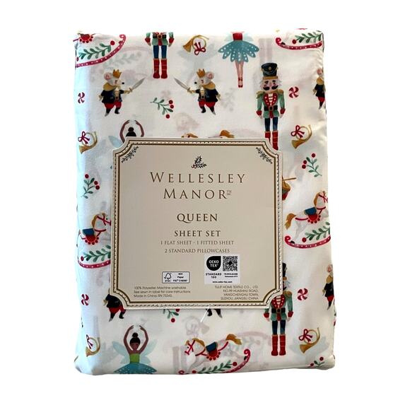 Wellesley Manor QUEEN Sheet Set Nutcracker Ballet Toy Soldier 4pc Xmas Bedding - Picture 4 of 12